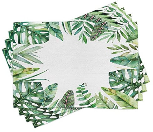 ABAKUHAUS Pflanze Platzmatten, Jungle Themed Bild, Waschbare Stoff Esszimmer Küche Tischdekorations Digitaldruck, Jadegrün