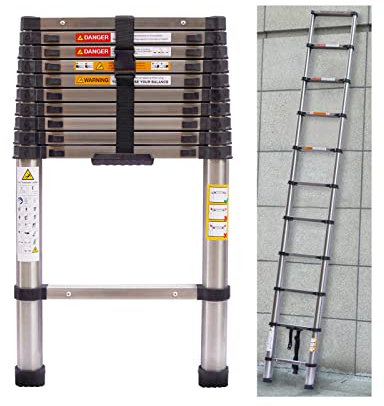 3.2M Telescopic Ladder Portable Multi-Purpose Extendable Ladder Loft Ladder for Indoor Outdoor Anti-Slup Safety Lock