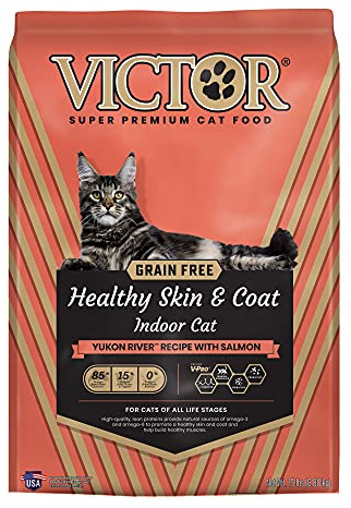 VICTOR Super Premium Cat Food – Grain Free Healthy Skin & Coat - Dry Kibble for Indoor Cats – High Protein - 38% Protein, 18% Fat - Made with Salmon and Fish Meal – All Breeds & All Life Stages, 15lb