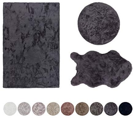 Schöner Wohnen Kollektion Hochwertiger Kunstfell Teppich flauschig - Teppich Wohnzimmer - Hochflorteppich Lammfell Schaffell - Dekofell rund anthrazit 120 x 120 cm