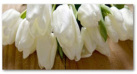 Tulup Glass Picture Wall Art - 100x50cm - Tempered Glass Decoration - Print for Living room Bedroom - Toughened Glass Image - Glass picture Wall Art - White tulips