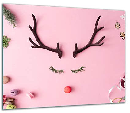TMK | Herdabdeckplatte 60x52 Einteilig Glas Elektroherd Induktion Herdschutz Spritzschutz Glasplatte Deko Schneidebrett pink Hirsch