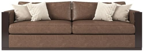 Casa Padrino Luxus Art Deco Leder Sofa Braun/Dunkelbraun Hochglanz/Gold 245 x 95 x H. 75 cm - Edles Wohnzimmer Sofa - Luxus Qualität