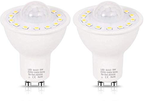 YSSMAO GU10 PIR Capteur De Mouvement LED Ampoules De L'éclairage 5W, 50W Équivalent 500Lm Day White 6000K for Escalier Corridor Couloir Couloir Couloir 2Pack,Day White