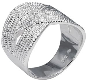 SILBERMOOS Damen Ring Damenring Flechtring geflochten fein breit Sterling Silber 925, Größe:54