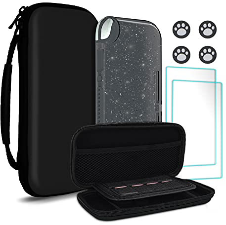 TIKOdirect - Custodia da viaggio per Nintendo Switch lite, custodia da viaggio con grande spazio per riporre oggetti, con glitter, proteggi schermo, colore: nero