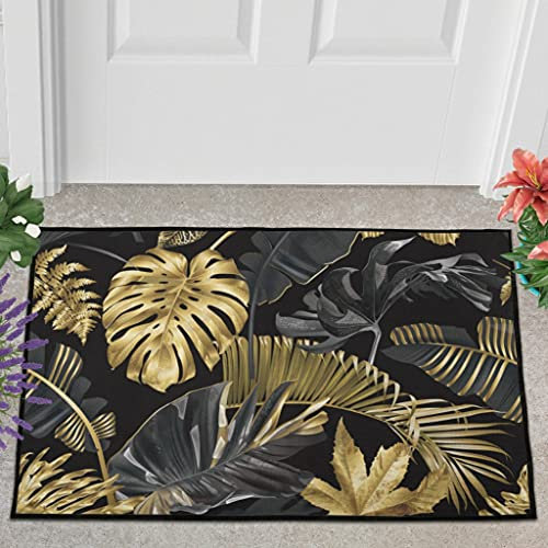 Veryday Gold Schwarz Palmen Blätter Fußmatte Türmatte Eingangsmatte Fußabtreter Fußabstreifer Türvorleger Schmutzfangmatte Sauberlaufmatte Haustürmatte für Küche White 40x60cm