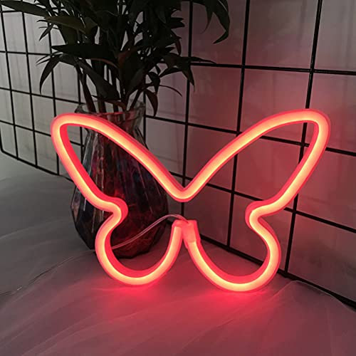 Schmetterling Neon Signs Kinderzimmer Neon Lichter Wand Neon Nachtlicht Deko Lichter Kunst Licht Weihnachten LED Neonschilder, für Zimmer Wand Kinder Schlafzimmer Geburtstag Party Bar Decor,Rot