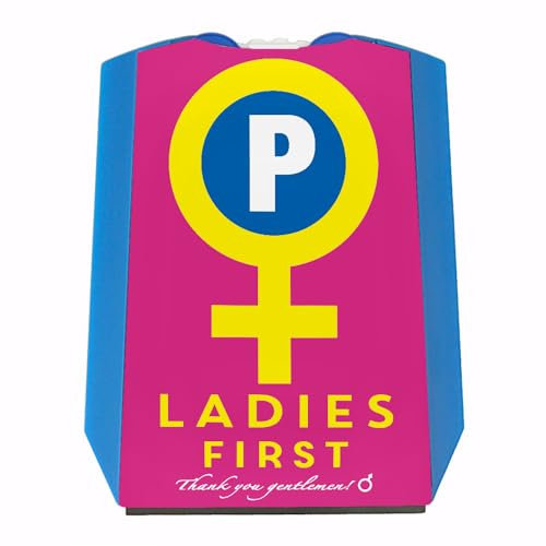 Venussymbol Ladies First Parkscheibe in Pink-Gelb mit 2 Einkaufswagenchips Eiskratzer Wasserabstreifer und Einkaufswagen-Chips Ladies parken Auto Parkplatz Parkhaus