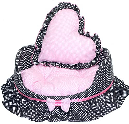 Primawela Hundebett Katzenbett mit Herz Kissen - Schleife Rosa- Hunde Katze Kissen Hundekorb Katzenkorb (Ohne Decke)