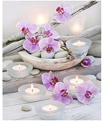 DOUKOYEE Diamond Painting für Erwachsene Blumen Buddha und Kerze Bilder DIY 5D Diamant Malerei Kit Stickerei Set Kreuzstich Diamant Painting Bilder Wall Home Room Decoration (B)