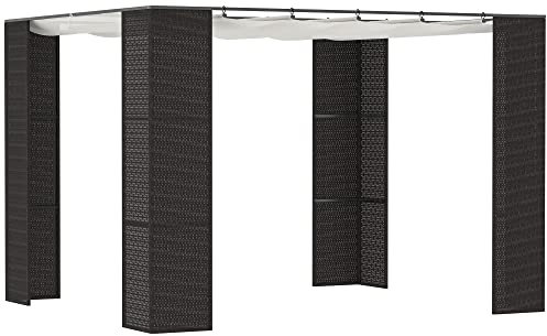 Outsunny Gazebo Pergola da Giardino 3x3m con Tenda Retrattile, Struttura in Metallo e Colonne in Rattan PE, Nero e Bianco