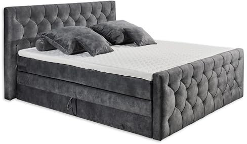 CASHFIELD 8 Boxspringbett mit Bettkasten 180x200, Anthrazit - Bequemes Doppelbett mit 7-Zonen-Federkern Matratze & Kaltschaum Topper mit Klimaband - 200 x 113 x 225 cm (B/H/T)