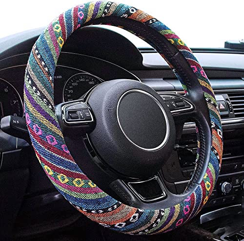 Limsas Boho-Lenkradbezug, elastische Mikrofaser für Damen, universelle Passform, 38,1 cm, für Auto, SUV, Hippie-Stil, rutschfest, atmungsaktiv, schweißabsorbierend - 01