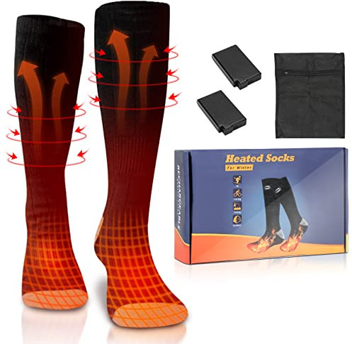 Ikodm Beheizte Socken, Beheizbare Socken Damen Herren, Elektrische Warme Socken Wiederaufladbare 4200 mAh Batterie Heizsocken Elektrisch Fusswärmer für Outdoor Camping Angeln Radfahren Skifahren