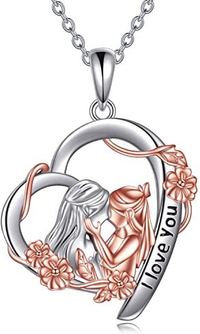 YAFEINI Mutter Tochter Kette Sterling Silber Mutter und Tochter Herz Halskette Weihnachten Geburtstag Anhänger Muttertag Kette Schmuck Geschenke für Mama Tochter