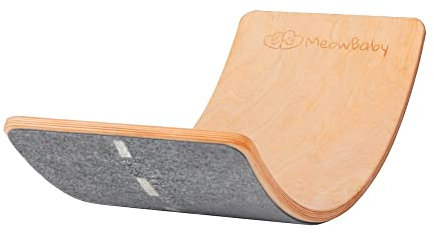 MEOWBABY Balance Board Kinder – Wobble Board Montessori 80x30cm – Balancierbrett mit Filz für Kinder Indoor – Balancebrett aus Holz, Natur