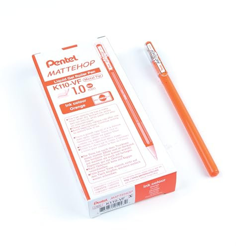 Pentel K110-VFX Mattehop Gel-Tintenroller mit hochdeckender Tinte in mattem Finish, Modell mit Kappe, 1VE=12 Stück, orange
