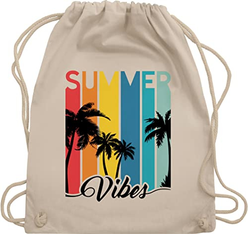 Turnbeutel Rucksack - Vintage Retro - Summer Vibes - Palmen Silhouette Sonnenuntergang - Sunset Chillout - Unisize - Naturweiß - sprüche palme stoffbeutel spruch stofftasche spruche sporttasche