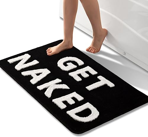 QJHOMO Get Naked Badematte, niedlich, schwarz-weiß, lustig, rutschfest, Badewannen-Dekor-Matten, super saugfähiger Bodenteppich, maschinenwaschbar, Bahtmat für Badewanne, Dusche, Schlafzimmer (61 x