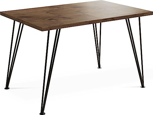 WFL GROUP Rechteckig Ausziehbarer Esstisch 120 140 160 cm - Loft Style Tisch mit Schwarze Metallbeinen - 120 bis 220 cm - Industrieller Glamour Tisch für Wohnzimmer - 120 x 80 cm - Eiche Lefkas