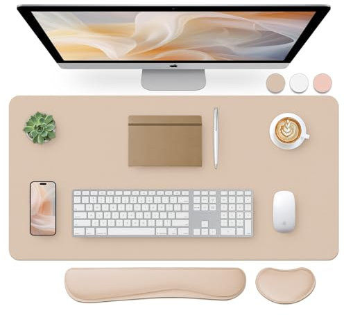 Bloss Schreibtischunterlage und Tastatur-Handgelenkauflage, großes Mauspad + Tastaturunterlage + Maus-Handgelenkstütze, rutschfester Schreibtischunterlagenschutz für Büro, Zuhause, 80 x 39 cm, Beige