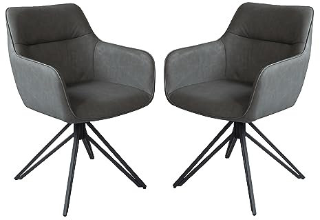 SAM 2er Set Drehstuhl Pitt, 180 Grad drehbar, Kunstlederbezug Anthrazit, Esszimmerstuhl/Armlehnstuhl mit Metallgestell schwarz