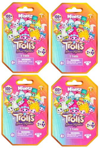 DreamWorks Trolls Band Together Mineez Sammelfiguren, 3,8 cm, 4 Bündelpackungen – Holen Sie sich 8 Figuren. Über 100 zum Sammeln!, Mehrfarbig