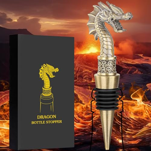 LKKCHER Dragon Head Wine Stopper, Dragon Bottle Opener, Wine Gifts for Men Dad Dragon Fans, Bottle Stoppers for Wine Champagne, Birthday Gifts, Bronze