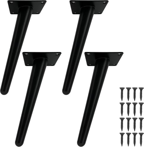 JinPhon 4 Pcs 20cm Pieds de Meubles Noir Pied de Table Incliné en Métal Durable, Pieds de Canapé pour Remplacer ou Ajuster la Hauteur des Tables de Chevet, Canapé, Meubles TV, Fauteuil etc