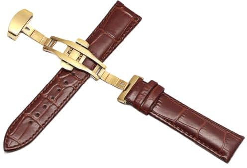 SinSed Uhr Schwarz Uhrenarmbänder Leder 18mm 20mm 22mm 24mm Faltschließe, Braunes Gold, 18mm