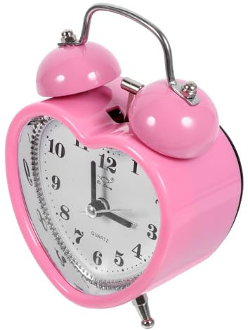 MAGICLULU Herzförmiger Doppelglocken Wecker Ohne Ticken Aus Kunststoff Mit Nachtlicht Für Mädchen Und Kinderzimmer Batteriebetrieben Lauter Alarm Für Tiefschläfer