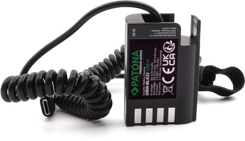 PATONA DMW-BLK22 E DMW-BLF19 E Batterie factice USB-C (Dummy) - Alimentation Adaptateur Secteur Chargeur Coupleur Adaptateur USB-C avec câble à Ressort ... (9416)