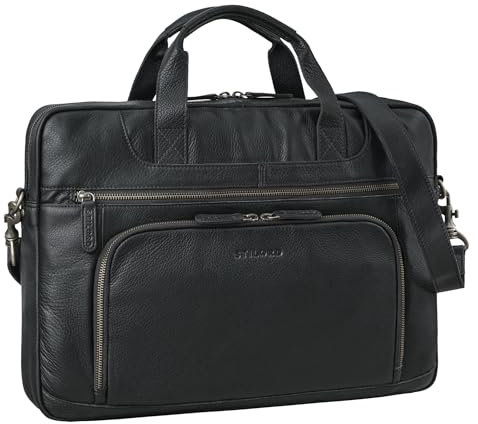 STILORD 'Cyrus' Vintage Laptoptasche 17 Zoll Leder Herren Groß Business-Tasche Echtleder Umhängetasche für Laptop 17,3 Zoll Arbeit Business Reise, Farbe:schwarz