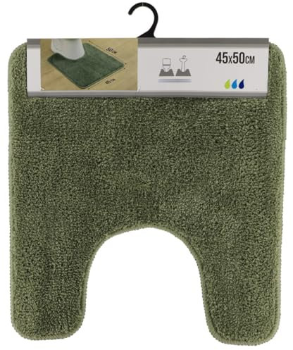 TENDANCE Tapis Contour WC en Microfibre Vert Kaki 45 x 50 cm