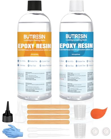 BUTIRESIN Epoxidharz Set, 32oz/948ml, Transparent, Ungiftig, 1: 1-Verhältnis; Lebensmittelecht Und Geruchsarm, Blasenfrei,Beschichten, Kunst