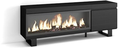 Skraut Home | Mueble TV | Televisión | Muebles de salón, almacenaje | 160 | para TV hasta 65 | Chimenea eléctrica XXL | Diseño Industrial | Estilo Moderno | Negro