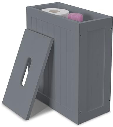 raxter Slimline Wooden Bathroom Storage Unit, Toilet Roll Paper Cabinet, Compact Shaker, Multi-Purpose Cleaning Tidy Box (Grey)
