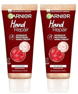 Garnier Hand Repair Intensive Restoring Hand Cream, Nourishing Canadian Maple Sap and Moisturising Glycerin, Leaves Skin Soft and Supple, Restores Extra Dry Hands 75 ml x 2