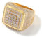 ZqlDDayUP Mens Big Diamond Rings 18k Gold Plated Iced Out Lab Simulated Diamond Micro Pave CZ Pinky Ring Luxury Full Diamond Square Ring Hip Hop Schmuck für Männer Frauen