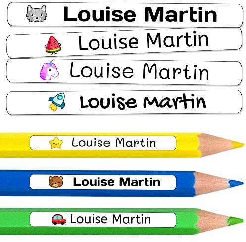 200 etichette adesive personalizzate per matite, penne e pennarelli. Adesivi scolastici con nome per contrassegnare gli oggetti. Adesivi impermeabili per scuola. Misura 4,6 x 0,6 cm