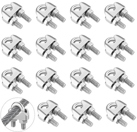 JIYIN 15 Stück Drahtseilklemme 3mm, Edelstahl Seilklemmen Bügelklemmen U Bolzen Seilklemme für Drahtseil Seilklemme Klemme 4mm Wäscheleine Markise Fixiert (M3)