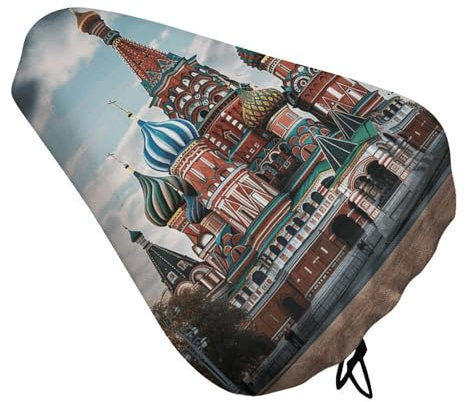Basil Kathedrale rot in Moskau Fahrradsitzkissen, wasserdichter Fahrradsitzbezug, rutschfest, Fahrradkissen, Sitzschutz mit Kordelzug, verstellbarer Fahrradsitzkissenbezug für Männer und Frauen