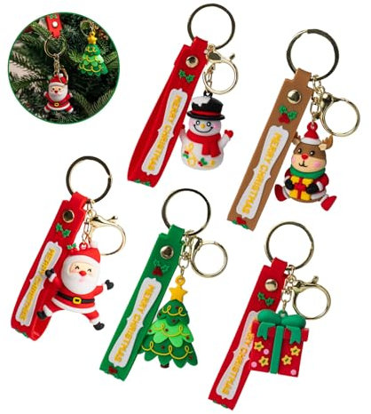 ZukQvrivelig 5Pcs 3D Santa Claus Keychain,Xmas Keyrings,Noël Porte-clés Ornements Santa Claus,A Must Have Fashionable Acc essory pour cette période de Noël