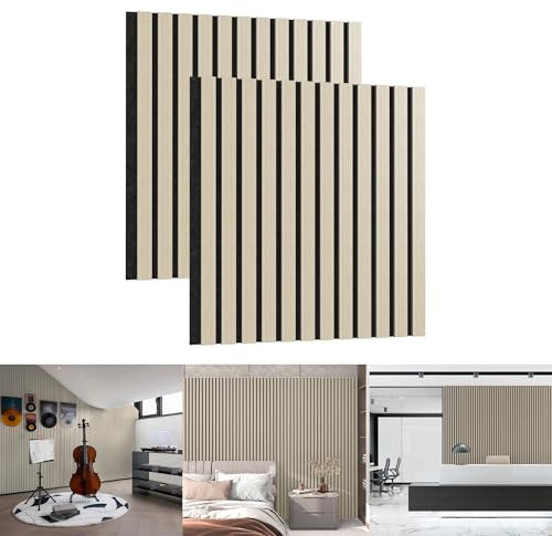 YRHome Lot de 2 panneaux acoustiques, revêtement mural, panneaux acoustiques, mur à lamelles, en feutre acoustique, aspect bois, chêne blanc, 60 x 60 cm