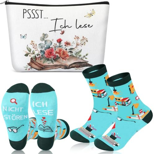 Xuniea Buchliebhaber Geschenke Socken für Bücherfreaks Kosmetiktasche Lesegeschenk Buch Geschenke für Leseratten Weihnachten