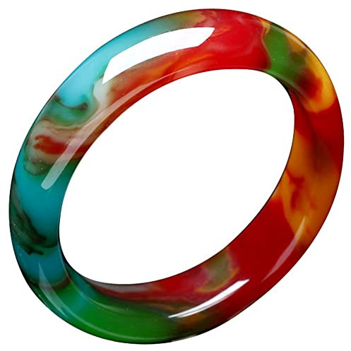 QTYQWC Natürlicher Jade-Armreif für Frauen, bunter chinesischer eleganter Achat-Schmuck für Muttergeschenk (Größe: 65 mm)