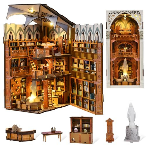 MiniCity Kit Book Nook pour Adultes - Maison Miniature avec lumière pour Serre-Livres, bibliothèque, Puzzle, Serre-Livres 3D, en Bois, Livres pour Adultes (bibliothèque publique)