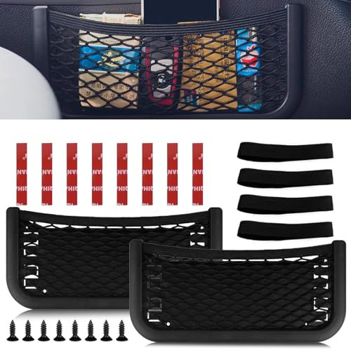 Bolsa de red para coche, 2 unidades, red de almacenamiento universal, 26 x 12 cm, bolsa de red para maletero, red de almacenamiento, accesorios con banda elástica y tornillos para autocaravanas,