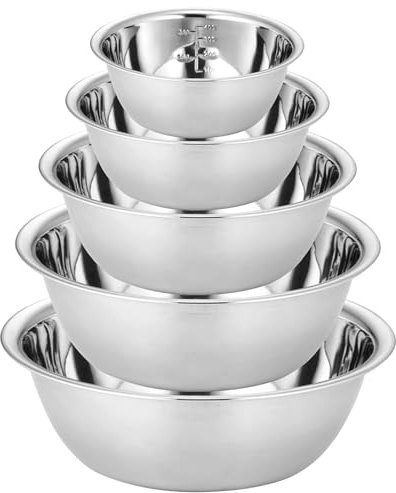 LDXDRU Juego de 5 cuencos de acero inoxidable, bol acero inoxidable cocina, ensaladera en 5 tamaños, cuenco para mezclar, cuenco de cocina, cuenco de metal apilable, 0,6 L, 0,9 L, 1,6 L, 2 L/2,6 L